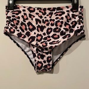 Tempt Me Women High Waisted Bikini Bottom Retro Ruched Front, Leopard Print